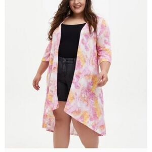 NEW Torrid Womens Size 3 Floral Duster Cardigan Sweater Open Knit Colorful Artsy